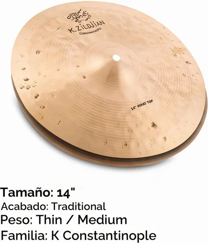 Vista 2 de Zildjian K1070 14" K Constantinopla Hi-Hat Platillos - Par