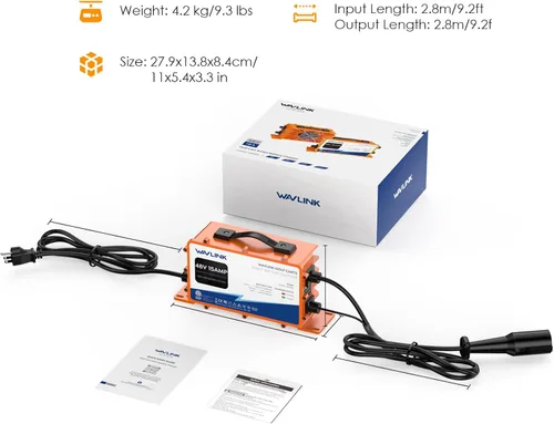 Vista 9 de WAVLINK Cargador de batería para carrito de golf de 48 V 18 AMP, impermeable IP67, compatible con LiFePO4/NMC/plomo-ácido