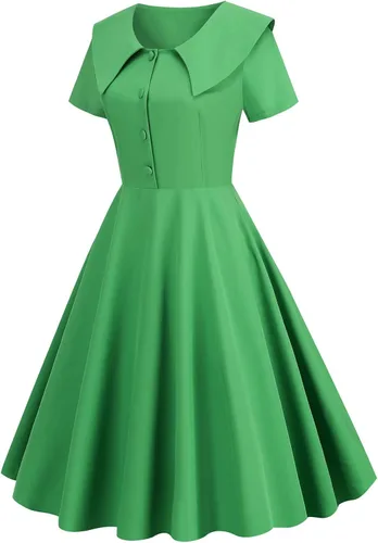 Vista 2 de Fragarn Trajes de playa para mujer, falda retro de verano para mujer, falda de manga corta europea y americana, falda con dobladillo grande