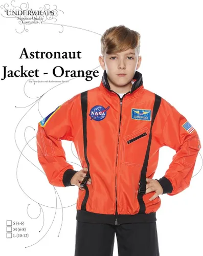 Vista 3 de UNDERWRAPS Chaqueta de disfraz de astronauta para niños, color naranja, talla L, Naranja