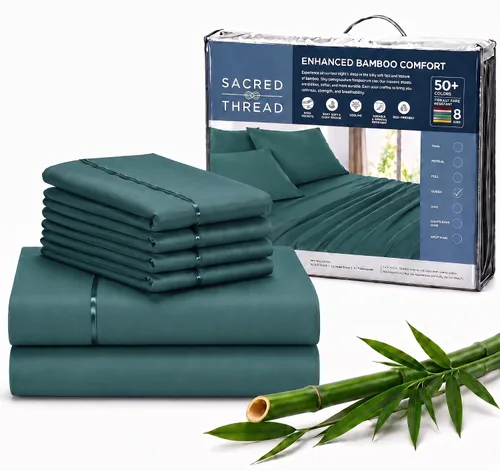 Vista 54 de Sacred Thread Sábanas de rayón derivado de bambú tamaño individual, sábanas refrescantes de bolsillo profundo de 18 pulgadas para personas que