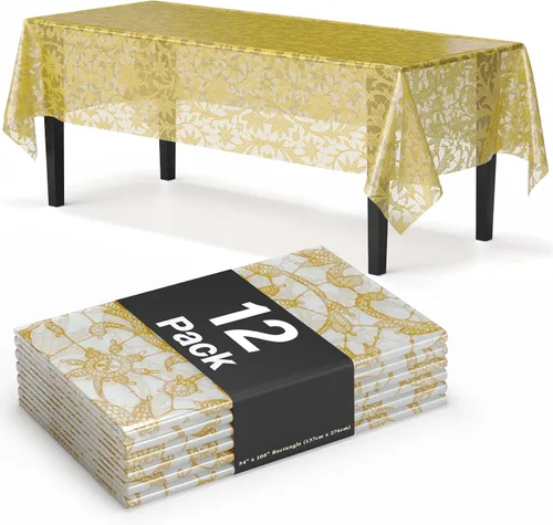 Vista 15 de Exquisite Mantel rectangular de plástico de encaje, paquete de 12 manteles de encaje rectangulares de 54 x 108 pulgadas, mantel floral transparente