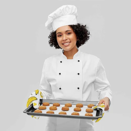 Vista 8 de Mxocom Juego de manoplas de horno y soportes para ollas de plátano con rodajas, de silicona, resistentes al calor, para horno de cocina, soporte