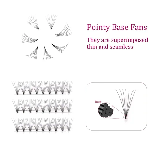 Vista 18 de FADLASH Extensiones de pestañas postizas en abanico con base puntiaguda 10D, extensiones de pestañas postizas de tallo medio, extensiones