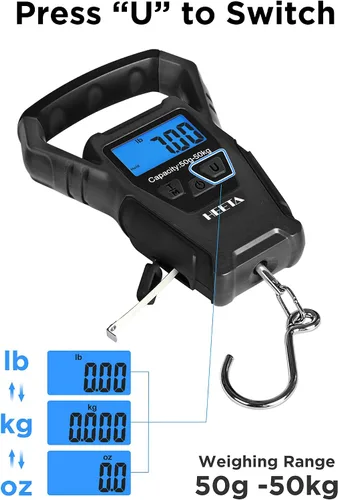 Vista 5 de HEETA Báscula de pescado digital impermeable con pantalla LCD retroiluminada, 110 libras / 110.2 lbs, báscula portátil para colgar para el hogar