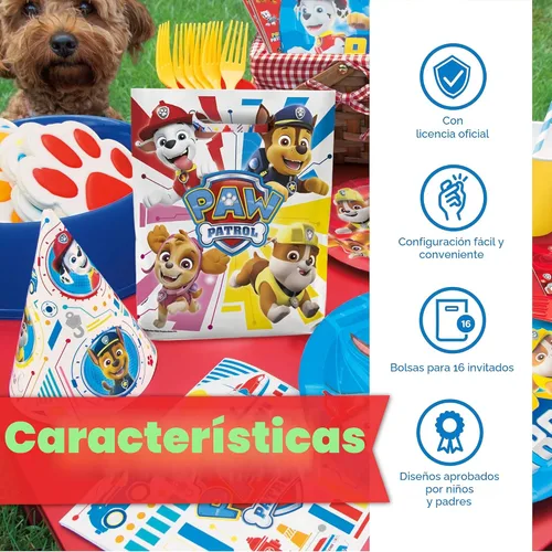 Vista 3 de Suministros de Fiesta Únicos de Patrulla Canina Bolsas de Regalos de Favores de Fiesta de Patrulla Canina Paquete de 16 y Adhesivo