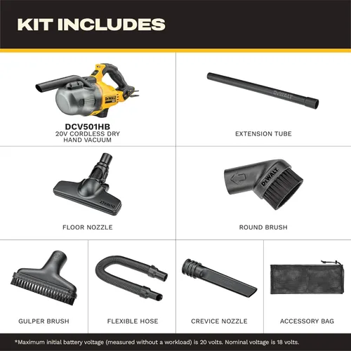 Vista 2 de DEWALT Aspiradora de Mano Inalámbrica de 20V, Aspiradora para Automóvil con Filtro HEPA, 6 Accesorios y Luz LED, Alto Rendimiento Solo en Seco