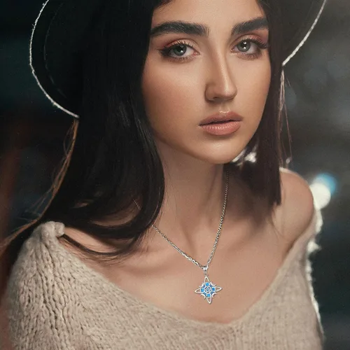 Vista 6 de EUDORA Collar de plata de ley S925 con nudo de brujas con tetragrammaton pentagrama, rueda de Hekate, Lilith Moon Witchy colgante para mujer