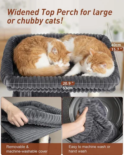 Vista 2 de Árbol para Gatos para Gatos Grandes, 20.9 * 15.7 pulgadas, Cama de Percha Grande para Gatos Adultos, Torre para Gatos de 22.8 pulgadas con Poste