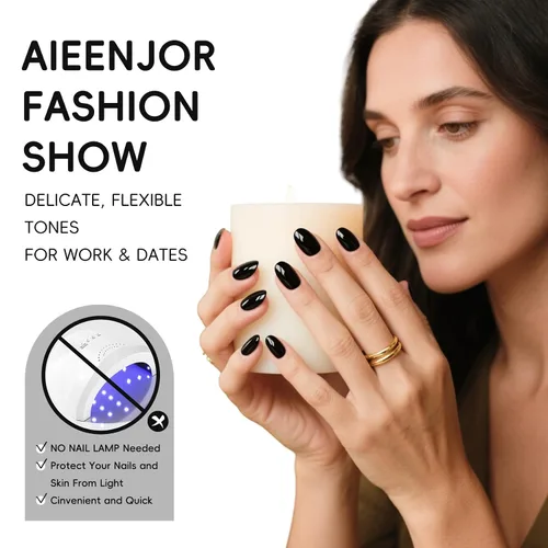 Vista 4 de Esmalte de uñas negro, esmalte de uñas de secado rápido, sin rayas, esmalte de uñas de larga duración para uñas de boda de otoño, manicura acogedora