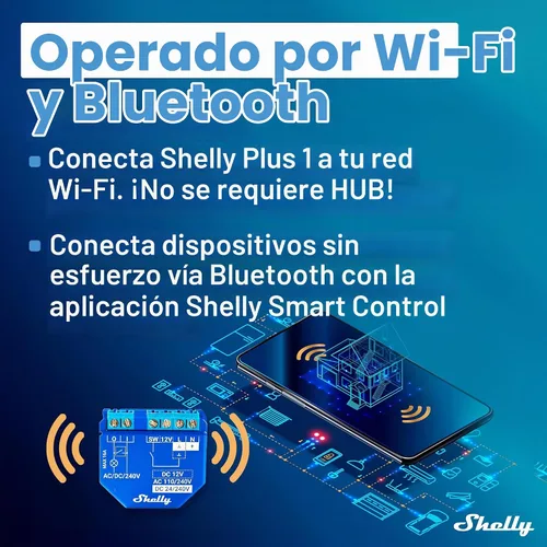 Vista 2 de Shelly Plus 1 UL Interruptor de relé inteligente WiFi con contactos secos Automatización del hogar Puerta de enlace Bluetooth Compatible