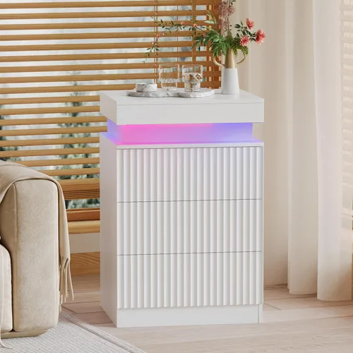 Vista 10 de Cómoda acanalada de 6 cajones para dormitorio con estación de Nogal