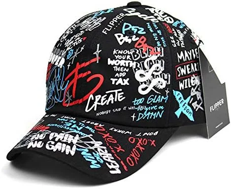 Vista 4 de Flipper Gorra de béisbol de algodón con diseño de graffiti Doodle para hombres y mujeres, sombrero Kpop con ala curva, ajustable