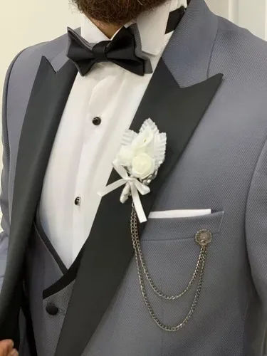 Vista 7 de HUUTOE Trajes de graduación ajustados de 3 piezas para hombre, esmoquin negros para hombres, traje de doble botonadura para hombre, traje de boda