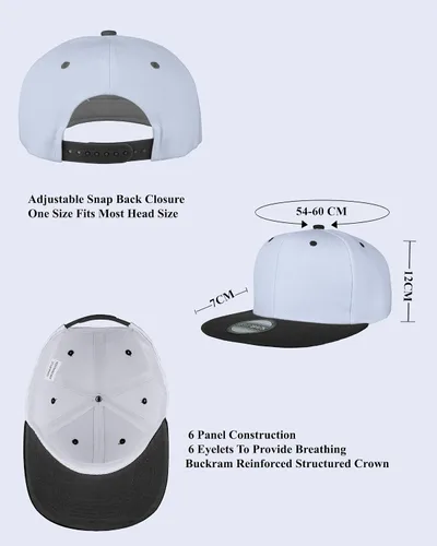 Vista 107 de Gorras Snapback Gelante para Hombres - Gorra de Béisbol con Visera Plana Ajustable - Liso en Blanco Ajustable Negro