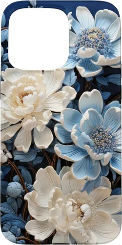 Vista 28 de iPhone 16 Chinoiserie Floral Toile Blue and White Case