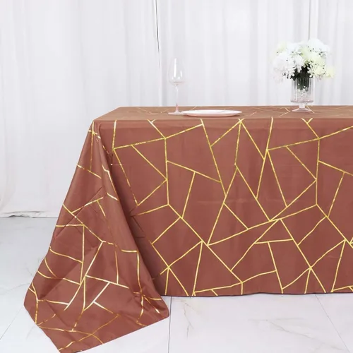 Vista 18 de Efavormart - Mantel redondo de poliéster de 120 pulgadas con patrón geométrico dorado Morado