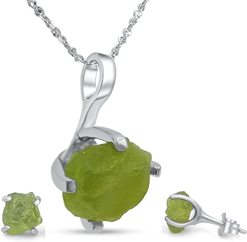Vista 9 de Juego de joyas de piedras preciosas crudas reales con plata de ley 925 chapada en oro real, collar y aretes de piedra natal, regalo para ella por