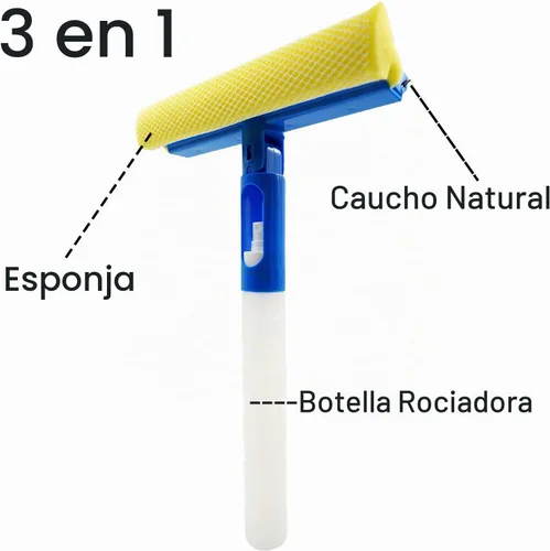 Vista 2 de Limpiador de ventanas de coche con esponja y cuchilla de goma, limpiador con botella de spray 3 en 1, multiusos, para interiores y exteriores 1