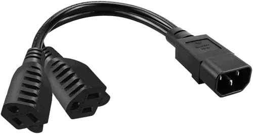 Vista 2 de Cable divisor de potencia IEC 320 C14 a doble 5-15R de 1 pie/0,32 M
