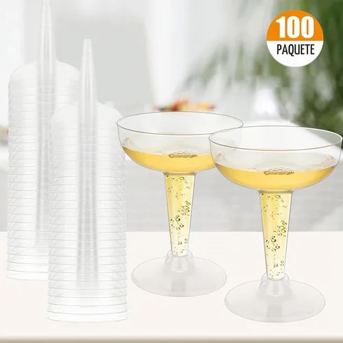 Vista 4 de Paquete de 100 vasos de plástico para champán, copas de champán desechables de plástico para fiestas, 4 onzas, copas de vino de Martini Margarita