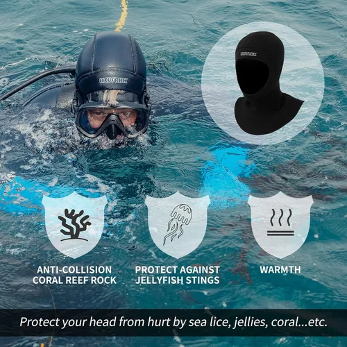 Vista 4 de Traje de neopreno con capucha de buceo para hombres y mujeres, buceo, esnórquel, kayak, natación, vela, piragüismo, surf, deportes acuáticos