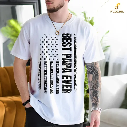 Vista 4 de FLOCHIL Camisa personalizada para papá para hombres, personalizada con nombres de niños, camiseta del día del padre, regalos