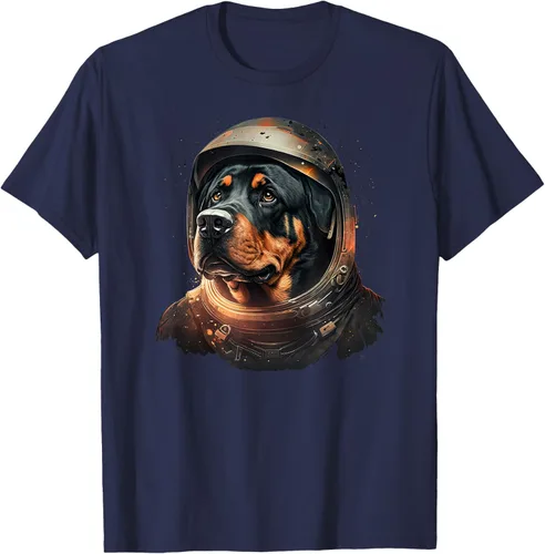 Vista 46 de Divertida camiseta Rottweiler con diseño de astronauta rottweiler en galaxia espacial, Negro