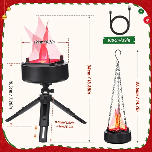 Vista 6 de Fuego falso 3D recargable por USB, luz de fuego falsa portátil, luz de llama falsa eléctrica, lámpara de llama falsa, fogata eléctrica