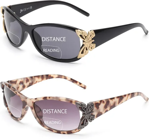 Vista 9 de JM Paquete de 2 lentes de sol de lectura bifocales para mujer, a la moda, para lectura al aire libre, protección UV400 Negro