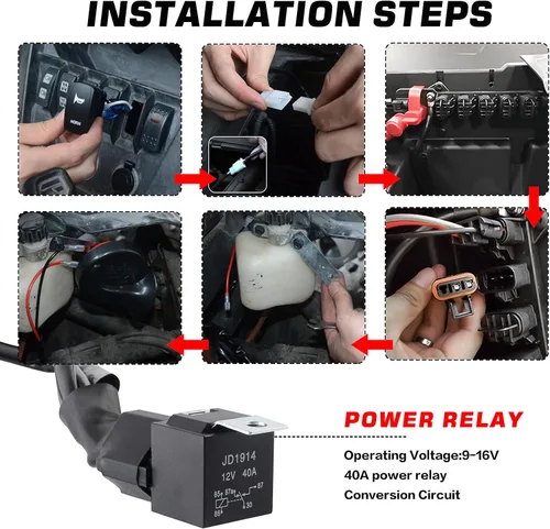 Vista 6 de Kit de bocina fuerte para UTV, kit de bocina RZR con interruptor basculante de 12V para Polaris RZR Ranger, PRO XP, Can Am, hasta 2021
