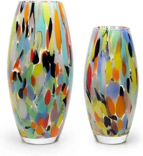 Vista 7 de Ca D Oro - Jarrón de cristal de confeti azul soplado a mano estilo Murano para flores y decoración - Modelo Oliva G Hand Blown Glass Vase