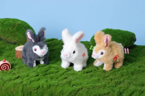 Vista 7 de Hopearl Juguete electrónico interactivo de conejo de peluche LED Hopping Rabbit Repeat What You Said para mascotas, juguete animado que canta, habla