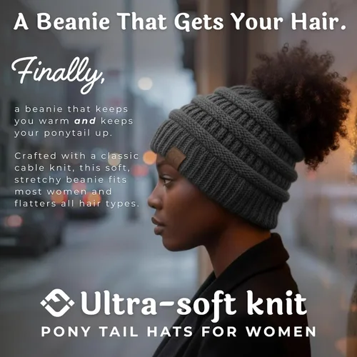 Vista 158 de Funky Junque - Gorro para mujer con ranura para cola de caballo