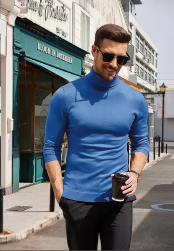 Vista 4 de COOFANDY Suéter de cuello alto ajustado para hombre, casual, básico, de manga larga, suéter de punto
