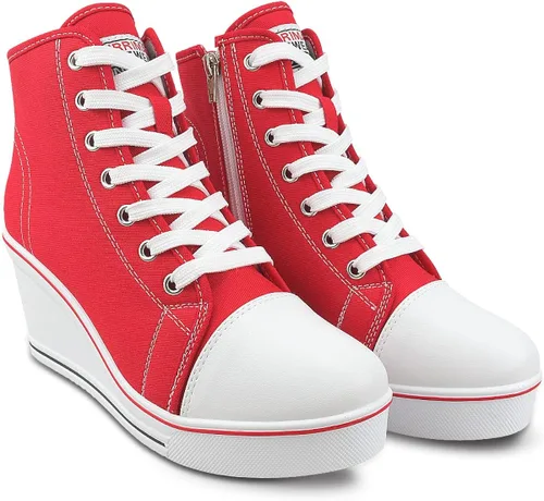 Vista 2 de Hurriman Wedge Sneakers for Women, High Heel Platform High Top Canvas Shoes Lace up Zipper Fashion Sneakers, Tenis Zapatos de Cuña Plataforma Tacón