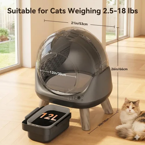 Vista 6 de Caja de arena autolimpiante Coziley G1 para varios gatos, caja de arena automática para gatos con control inteligente de aplicación y monitoreo