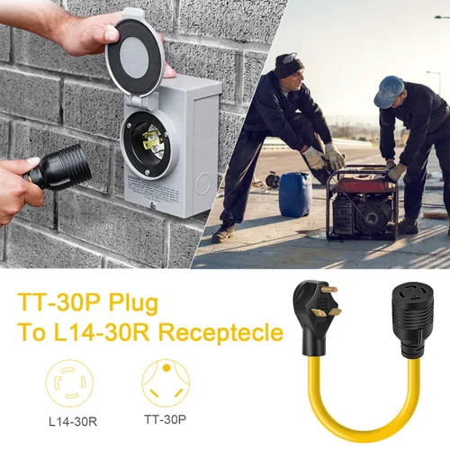 Vista 7 de Cable Adaptador de Interruptor de Transferencia de Generador Rophor TT-30P Macho a L14-30R Hembra, Adaptador de Enchufe de 30 Amperios 3 Clavijas a