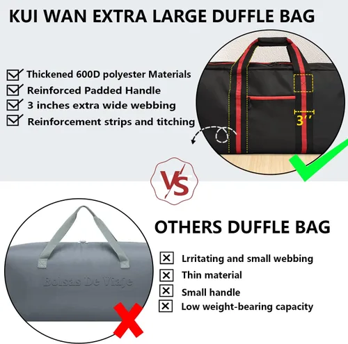 Vista 5 de Bolsas de lona para viajes, bolsa de viaje ligera para almacenamiento, bolsa de lona plegable impermeable para acampar durante la noche, hombres