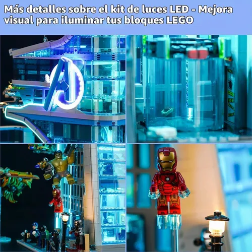 Vista 2 de LocoLee Kit de luz LED creativa de control remoto compatible con Lego Avengers Tower 76269 (solo luces, sin modelos), juego de luces de control