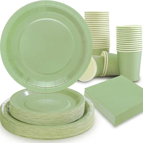 Vista 12 de Juego de 350 platos de papel floral, platos desechables con borde dorado para 50 invitados, suministros de fiesta para adultos, jardín, fiesta
