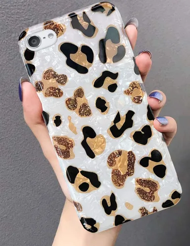 Vista 4 de J.West - Funda para iPod Touch de 7ª Generación - Funda de TPU de silicona suave con diseño de estampado de leopardo blanco brillante, translúcida