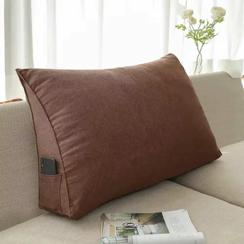 Vista 17 de Almohada triangular de cuña negra y gris para sentarse en la cama, cojín de cuña para respaldo, soporte lumbar de espalda, almohada tapizada
