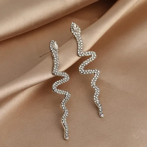 Vista 7 de Aretes de serpiente para mujer, aretes de serpiente dorados, con personalidad creativa en forma de serpiente, joyería de oreja de moda animal