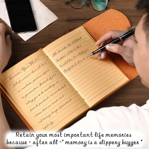 Vista 6 de Diario encuadernado en cuero para hombres y mujeres, cuaderno de escritura grande rústico vintage hecho a mano con 240 páginas forradas de papel