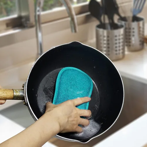 Vista 5 de 10 paquetes de esponjas de cocina para fregar sin rasguños, paños multiusos, esponja con un poder de estropajo resistente - Limpieza sin esfuerzo
