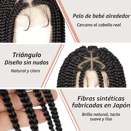Vista 4 de Lexqui Pelucas Trenzadas sin Nudos de 36'' para Mujeres Pelucas de Encaje Trenzadas Peluca Trenzada de Encaje Completo Peluca Trenzada Sintética