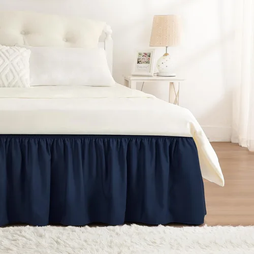 Vista 70 de Falda de cama RIMELA tamaño Queen color verde bebé con caída de 15 pulgadas, falda elástica envolvente, volante que protege contra el polvo
