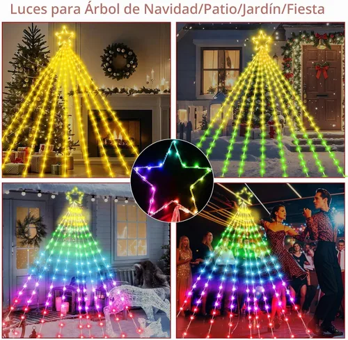 Vista 7 de Vigdur Decoración de Árbol de Navidad de 16.4 Pies - 315 LEDs Luces de Árbol en Cascada de Estrellas Personalizables con Control Remoto