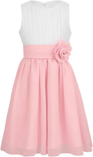 Vista 2 de YiZYiF Vestido plisado de gasa sin mangas para niña de las flores, vestido de dama de honor